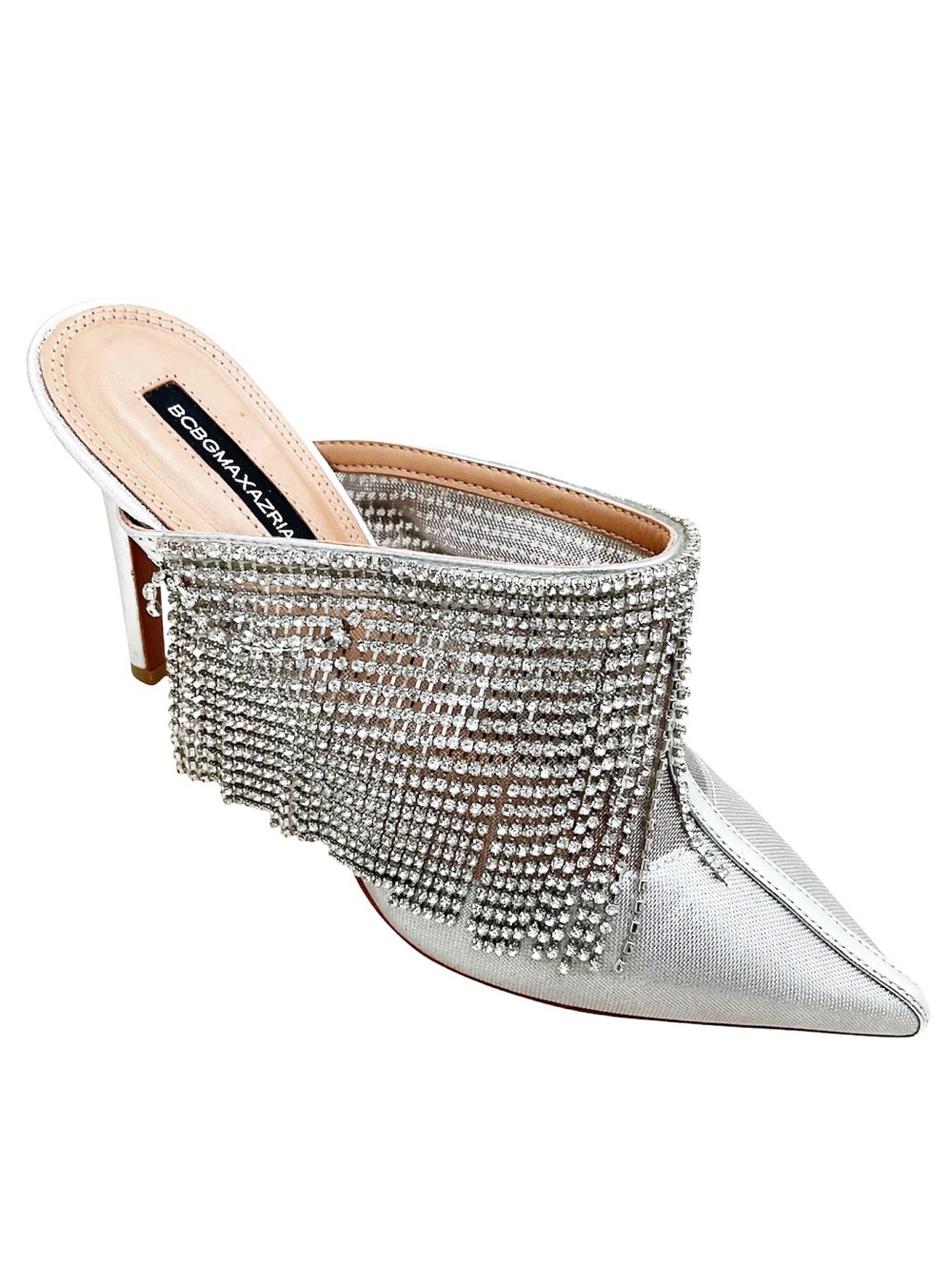 🆕{BCBGMAXAZRIA} Dripping Diamonds Fringed Metallic Silver Heels